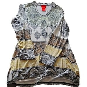 V. Cristina Women's Small Bohemian Brown, Gold and Cream Blouse‎